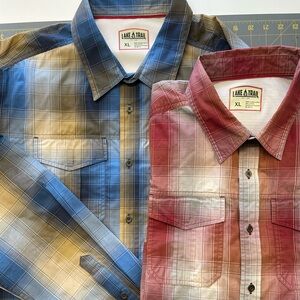 Men's Plaid Vented Button-Down Shirts(2)- Blue & Red (XL)